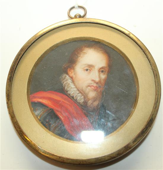 19th Century Continental School Miniature of Maurice, Count of Nassau, Governor of the United Provinces 1584-1625, 2.5in.(-)